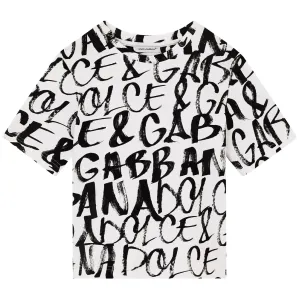Dolce & Gabbana Boys Jersey T-shirt with flocked logo print White - 12Y WHITE
