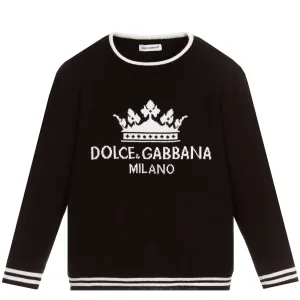 Dolce & Gabbana Boys Knitted Cotton Sweater Black - BLACK 10Y