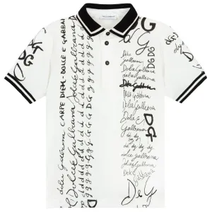Dolce & Gabbana Boys Logo Signature Polo White - WHITE 10Y