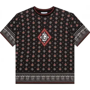 Dolce & Gabbana Boys Patterned Cotton T-Shirt Black - BLACK 12Y