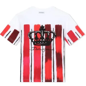 Dolce & Gabbana Boys Red Stripe Crown T-Shirt White - WHITE 8Y