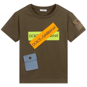 Dolce & Gabbana Boys Tape T-Shirt Khaki - GREEN 10Y
