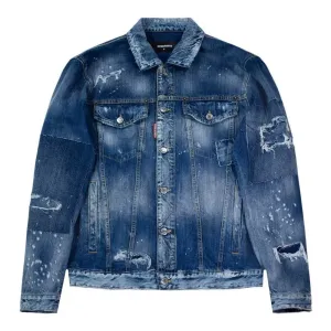 Dsquared2 Washed & Ripped Denim Jacket - BLUE XL