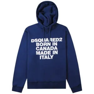 DSquared2 Men's 'Born & Made' Logo Hoodie Blue - BLUE XXL