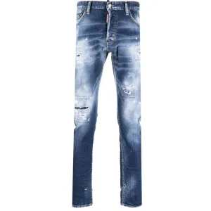 Dsquared2 Men's Bleach Wash Mid-Rise Skinny Jeans Blue - 34W BLUE