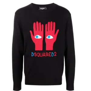 Dsquared2 Mens Eyes On Hand Knitted Sweater Black - L BLACK
