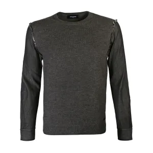 Dsquared2 Men's Knit Pullover With Denim Sleeves Grey - GREY M