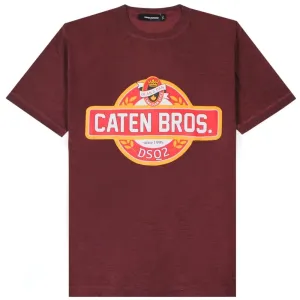 Dsquared2 Men's Caten Bros Logo T-Shirt Burgundy - BURGUNDY XL