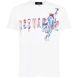Dsquared2 Men's Doodle C Tiger Water Stain T-Shirt White - L WHITE
