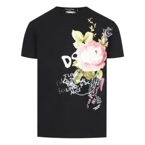 Dsquared2 Men's Graphic Dan Rose Print T-Shirt Black - L BLACK