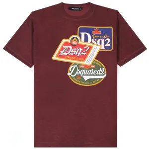 DSquared2 Men's Printed Badge Logo T-Shirt Burgundy - BURGUNDY L