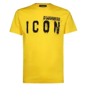 Dsquared2 Men's Spray Effect ICON Logo T-Shirt Yellow - S YELLOW