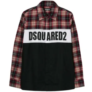 DSquared2 Boys Chequered Logo Shirt Red & Black - BLACK 10Y