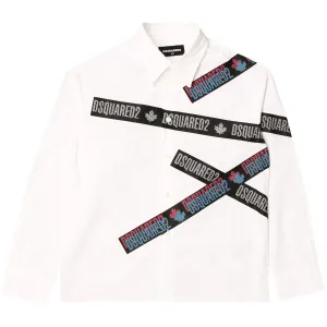 Dsquared2 Boys Tape Logo Shirt White - WHITE 10Y