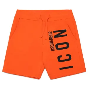 Dsquared2 Boys Icon Logo Cotton Shorts Orange - 4Y ORANGE