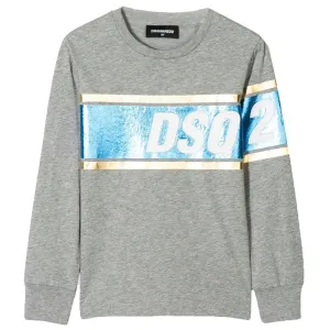 DSquared2 Boys Foil DSQ2 Print Long Sleeve T-Shirt Grey - GREY 8Y