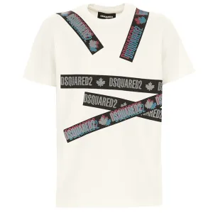 Dsquared2 Boys Tape Logo T-Shirt White - 4Y WHITE