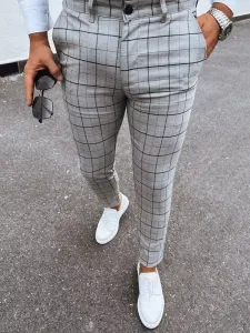 Men's Light Grey Checkered Chino Trousers Dstreet #2003189