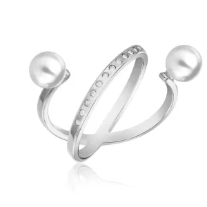 Emily Westwood Elegante anello in acciaio con perle WR1023S