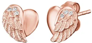 Engelsrufer Orecchini in argento placcato oro rosa Cuore con ala d'angelo e zirconi ERE-LILHW-STR