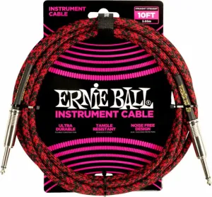 Ernie Ball Braided Straight Straight Inst Cable Nero-Rosso 3 m Dritto - Angolo
