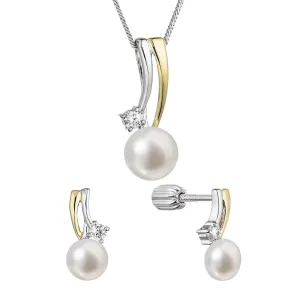 Evolution Group Parure di gioielli di perle con zirconi e perla di fiume 29071.1B (orecchini, catenina, pendente)