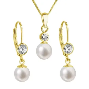 Evolution Group Parure di gioielli placcata oro con vere perle e zirconi 29006.1 (orecchini, catenina, pendente)
