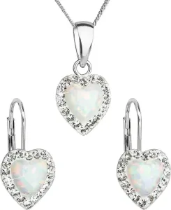 Evolution Group Set di gioielli a cuore scintillanti con cristalli Preciosa 39161.1 & white s.opal (orecchini, catena, pendente)