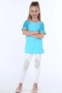 Turquoise girl's blouse with round studs