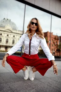 Elegant red trousers with high waist #1440357