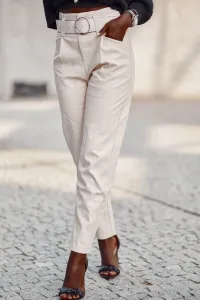 Elegant trousers made of eco-leather in light beige color #1436496
