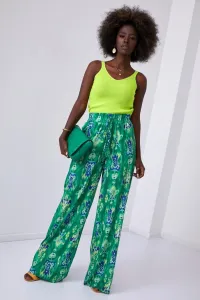 Wide women's trousers with green pattern #1430554