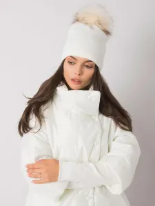 White winter cap with pompom