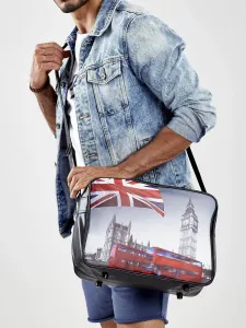 Black men's eco-leather bag with London motif