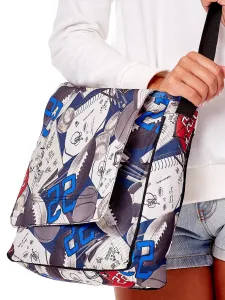 White shoulder bag with sporty print