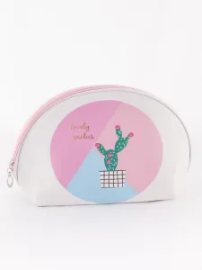 White-pink cosmetic bag with print
