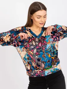 Blue Women's Blouse with Ruby Prints