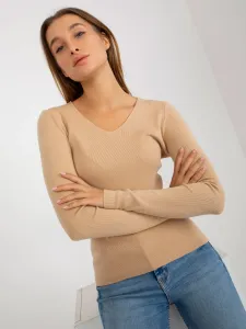 Camel smooth classic sweater with neckline