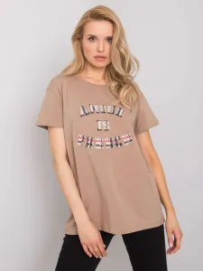 Dark beige women's T-shirt with inscription