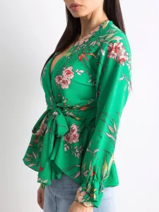 Green floral blouse with frills #1549415