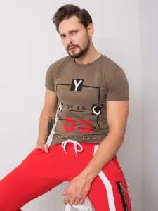 Men's khaki T-shirt with text print