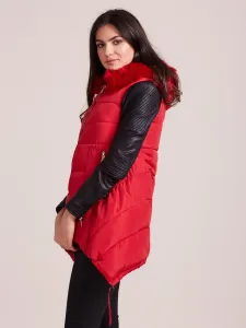 Red winter vest with hood and fur