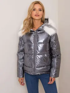 Silver double-sided winter jacket with fur #256277