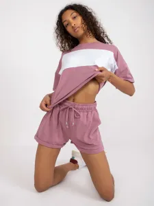 Dirty pink and white women's basic set with shorts RUE PARIS #1870365