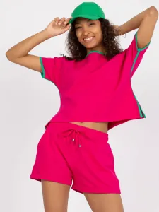 Pink and green cotton basic set with shorts RUE PARIS #1871298