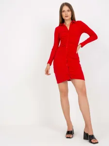 Basic red ribbed dress with buttons RUE PARIS