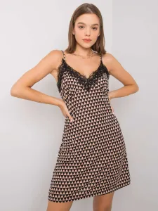 Beige and black patterned shoulder dress Emeline RUE PARIS #1300030