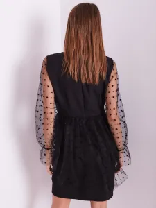Black elegant dress with tulle sleeves