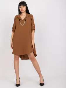 Casual brown loose dress with rolled-up sleeves