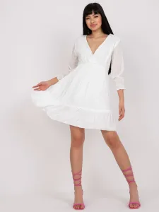 Casual white dress with V-neck #1611871